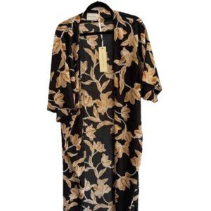 MAISON DU SOIR Floral Kimono Robe, Black and Gold